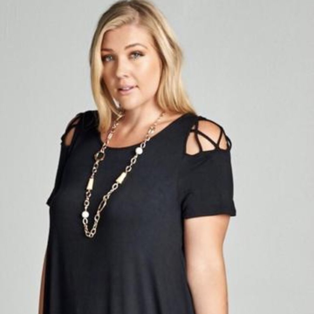 Black Tunic with Open Shoulder Detail